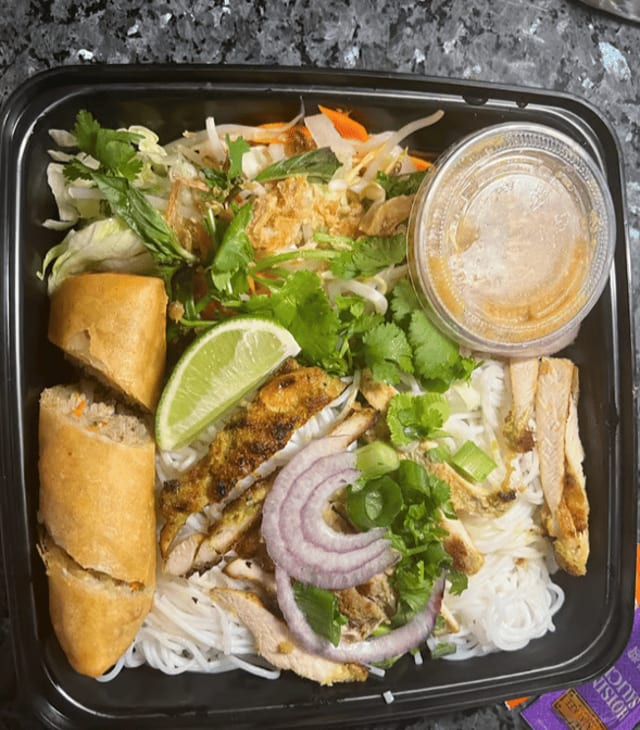 V2. Grilled Lemongrass Chicken and Egg Roll Vermicelli Bowl.