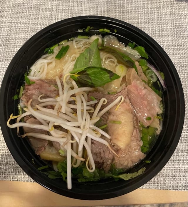 B6. Well Done, Brisket Tendon, and Tripe Pho Bowl.