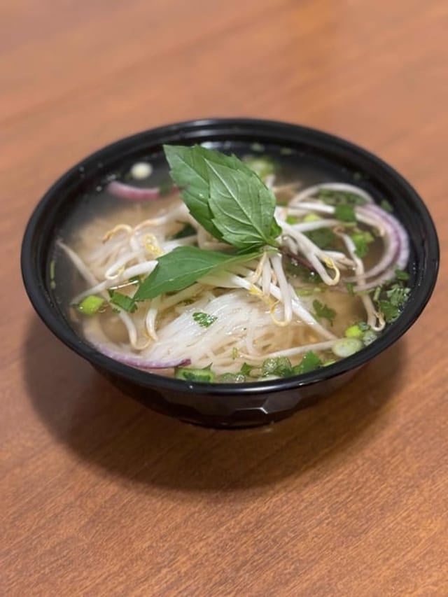 B4. Rare Steak and Well Done Flank Pho Bowl.