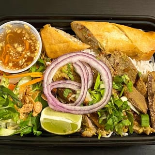 V1. Grilled Lemongrass Sliced Beef and Egg Roll Vermicelli Bowl